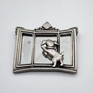 Vintage J.J. silver dog brooch